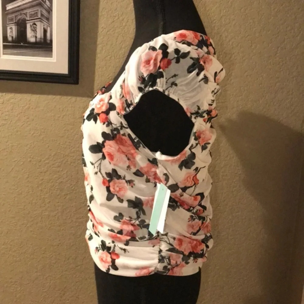 Abound Square Neck Ruched Floral Cap Sleeve Top, L - Picture 4 of 7